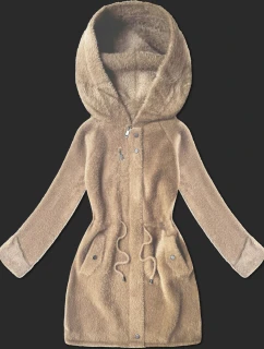 Světle béžová vlněná bunda typu alpaka s kapucí model 21482431 - MHM