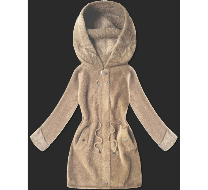 Světle béžová vlněná bunda typu alpaka s kapucí model 21482431 - MHM