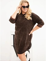 Dámské šaty plus size manšestrové s volným střihem hnědá Dámské šaty plus size manšestrové s volným střihem hnědá