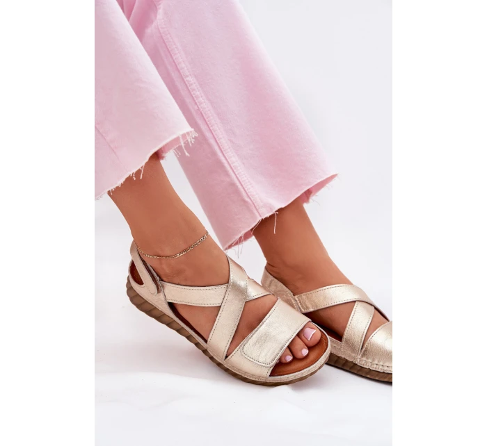 Kožené Dámské Sandály Na Suchý Zip model 21702026 Zlaté - Maciejka