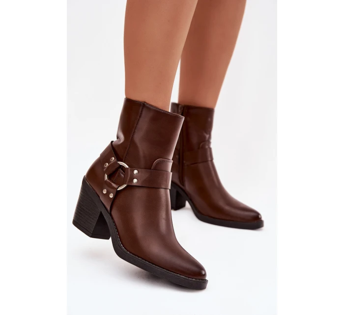 Zateplené dámské kotníkové boty na podpatku s ozdobným hnědé model 21758921 - Boto Zateplené dámské kotníkové boty na podpatku s ozdobným hnědé model 21758921 - Boto