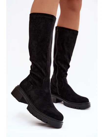 Dámské kozačky z eko semiše černé model 21821828 - Boto Dámské kozačky z eko semiše černé model 21821828 - Boto