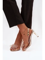 Sandály na podpatku s ozdobou a krystaly D&A MR52-236 zlaté Sandály na podpatku s ozdobou a krystaly D&A MR52-236 zlaté