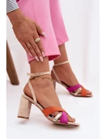 Dámské sandály na podpatku s pásky Eko semiš Béžové model 21937467 - Boto
