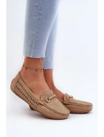 Dámské prolamované mokasíny s ozdobou, hnědé Kaydance
