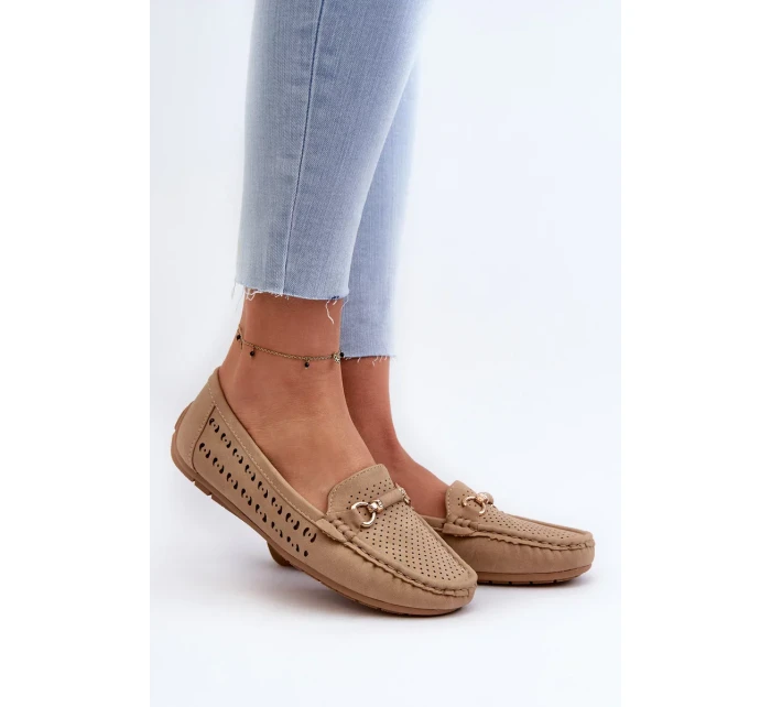 Dámské prolamované mokasíny s ozdobou, hnědé Kaydance