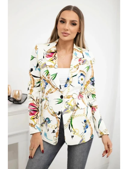 Bavlněné sako 30777 s potiskem ecru - Kesi Bavlněné sako 30777 s potiskem ecru - Kesi