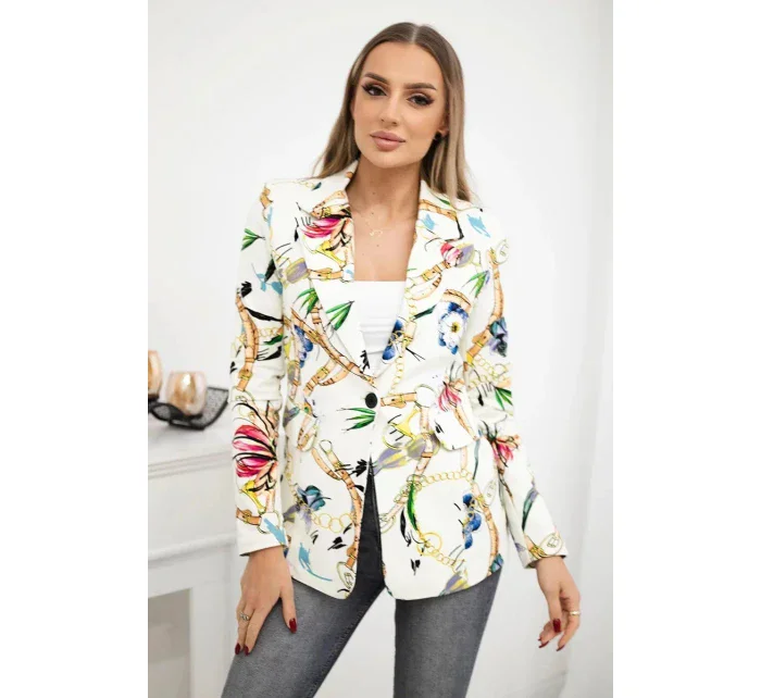 Bavlněné sako 30777 s potiskem ecru - Kesi Bavlněné sako 30777 s potiskem ecru - Kesi