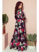 Dámské maxi šaty s výstřihem a se vzorem květů model 20914037 - numoco