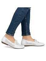 Dámské kožené prolamované mokasíny model 22063273 lehké pohodlné bílé barvy - Rieker