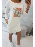 Šaty s 3D grafikou Bird ecru