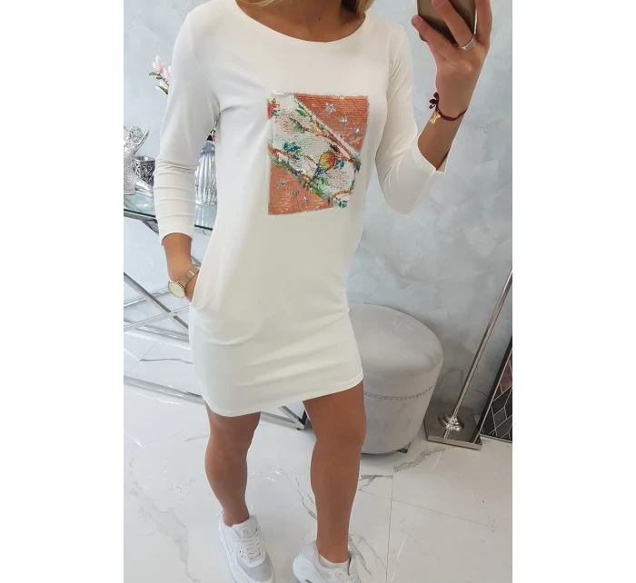 Šaty s 3D grafikou Bird ecru