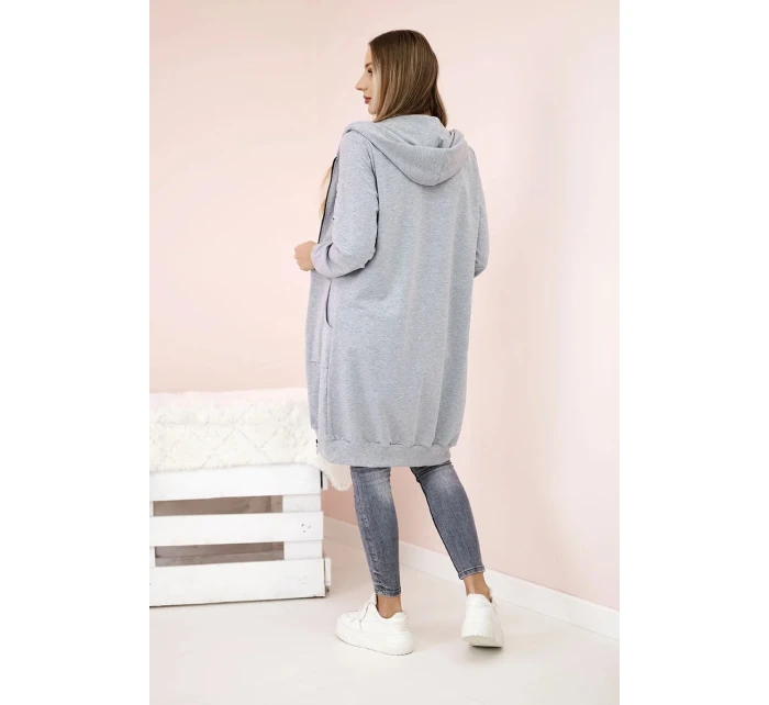 Dámská delší mikina s kapucí a zipem šedý