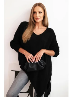 Svetr dámský vlněný asymetrický Plus Size s výstřihem do V černý