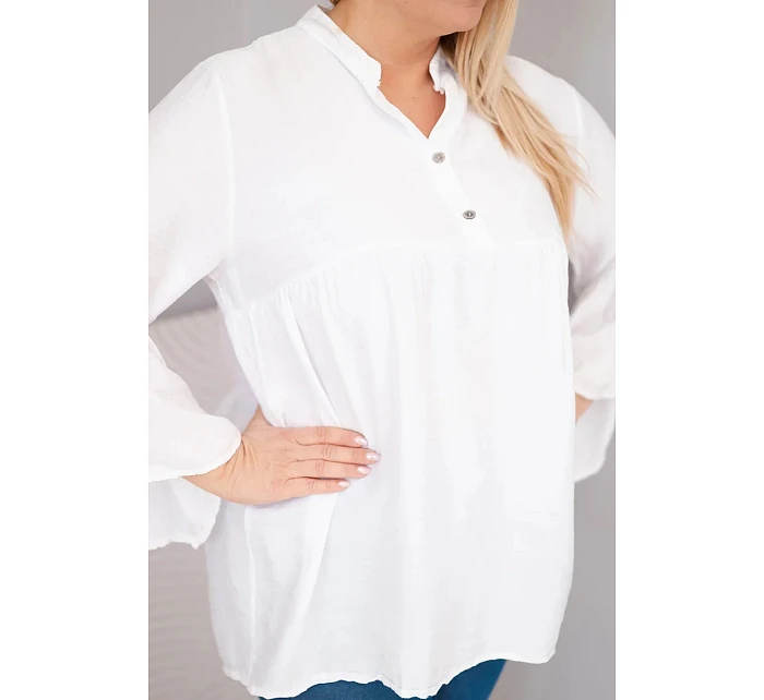 Dámská viskózová halenka Plus Size s model 22043156 rukávem a výstřihem do V bílá - K-Fashion