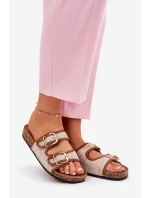 Materiálové dámské pantofle na korkové platformě s přezkami Camel Osoffe