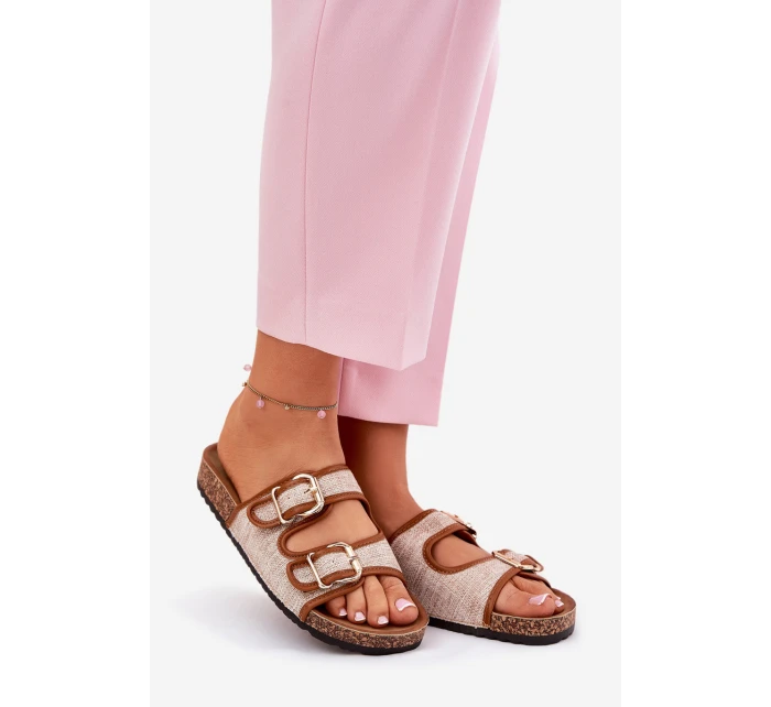 Materiálové dámské pantofle na korkové platformě s přezkami Camel Osoffe