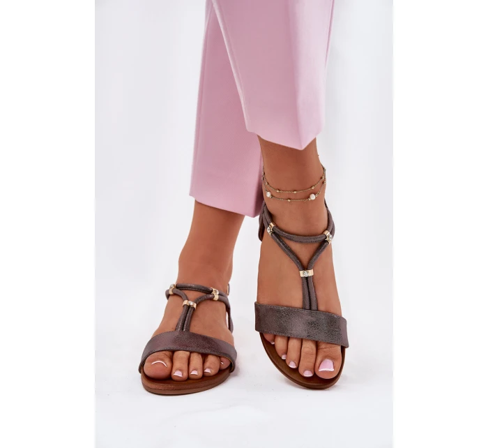 Dámské Plné Sandály S Pásky model 21698234 Grafitové - S.Barski Dámské Plné Sandály S Pásky model 21698234 Grafitové - S.Barski