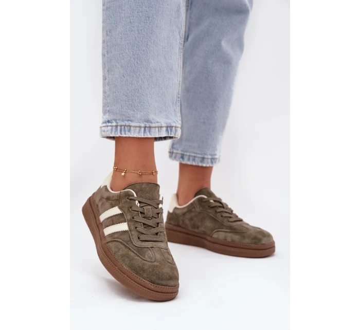 Dámské semišové tenisky na platformě tmavě zelené model 21708088 - EVENTO