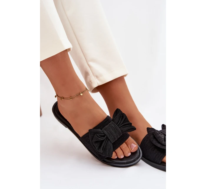 Dámské pantofle na nízkém podpatku s mašlí Černé model 21943318 - Boto