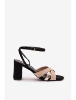 Dámské sandály na podpatku s pásky semiš Černé model 21937488 - Boto