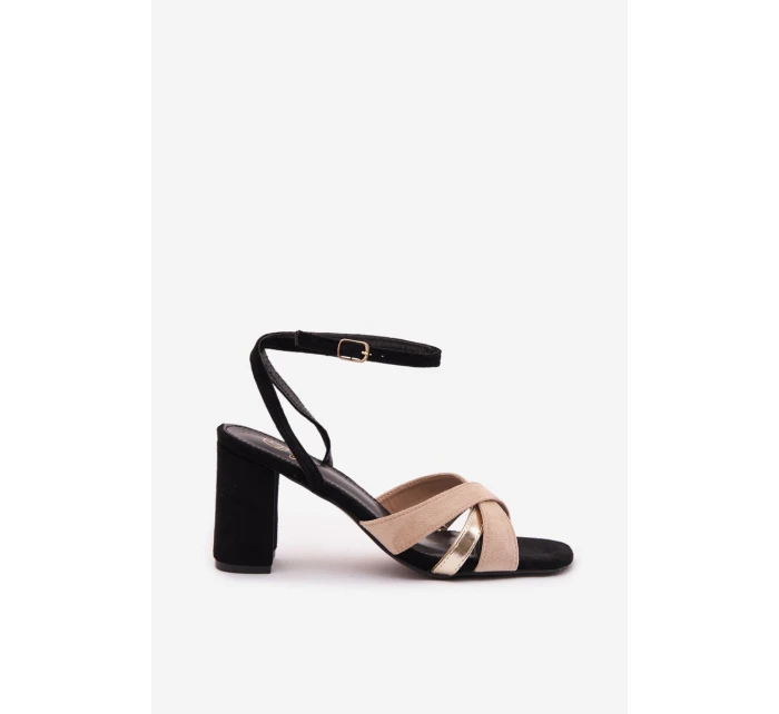 Dámské sandály na podpatku s pásky semiš Černé model 21937488 - Boto