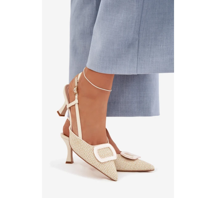 Dámské sandály na podpatku s ozdobným prvkem Béžové Eslina