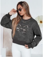 Dámská krátká oversize mikina s kravatovým motivem DENVIS graphite FashionStreet BY1422 Dámská krátká oversize mikina s kravatovým motivem DENVIS graphite FashionStreet BY1422