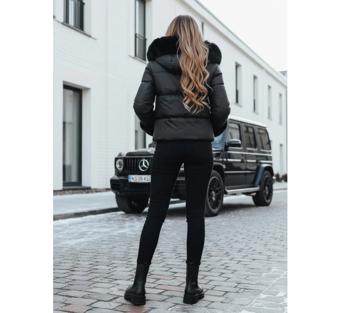Dámská zimní bunda YOUWARM krátká prošívaná s kožešinou černá FashionStreet TY5006