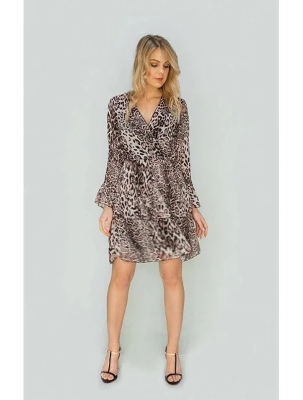 Béžové dámské šaty s přeloženým obálkovým výstřihem (454/2ART) Béžové dámské šaty s přeloženým obálkovým výstřihem (454/2ART)