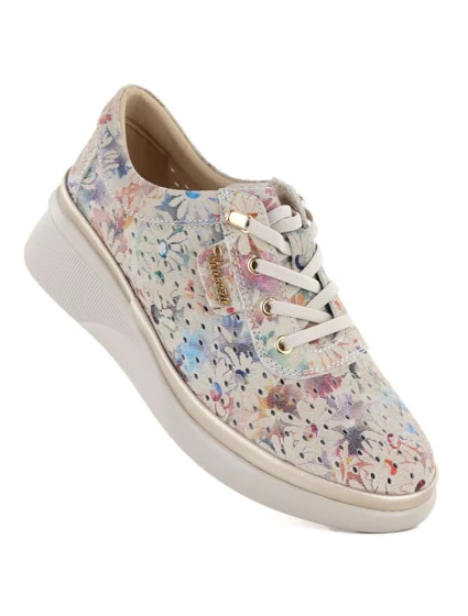 Dámské kožené polobotky na podpatku béžové barvy model 22021902 - VINCEZA