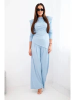 Dámský bavlněný komplet s model 21924489 a kalhotami s širokými nohavicemi modrý - K-Fashion Dámský bavlněný komplet s model 21924489 a kalhotami s širokými nohavicemi modrý - K-Fashion