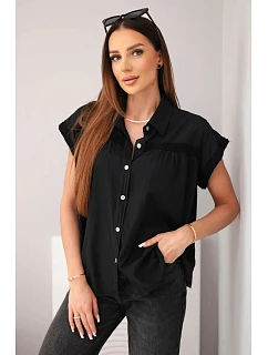 Dámská bavlněná košilová halenka s krajkou a krátkým rukávem černá
