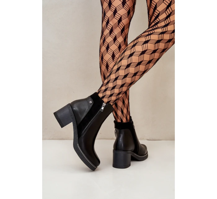 Dámské Botky Z Eko Kůže Na Podpatku Zateplené Černé model 21669129 - Boto Dámské Botky Z Eko Kůže Na Podpatku Zateplené Černé model 21669129 - Boto