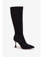 Dámské kozačky na jehlovém podpatku s ozdobou D&A JC52-883 Černé