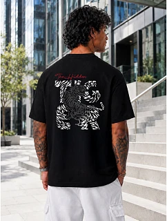 Pánské bavlněné tričko oversize s potiskem černé FashionStreet NX4001R