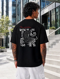Pánské bavlněné tričko oversize s potiskem černé FashionStreet NX4001R