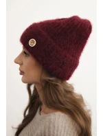 Dámská zimní čepice z příze a s knoflíkem bordová model 21441808 - K-Fashion