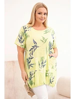 Dámská bavlněná halenka Plus size s krátkým rukávem a vázáním dole světle zelená