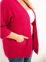 Dámský svetr Plus Size s kapsami bez zapínání fuchsiová