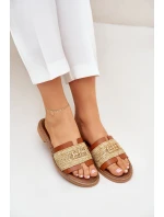 Kožené Pantofle S Dekorativním Detailem A Pletením Hnědé Zazoo 40426