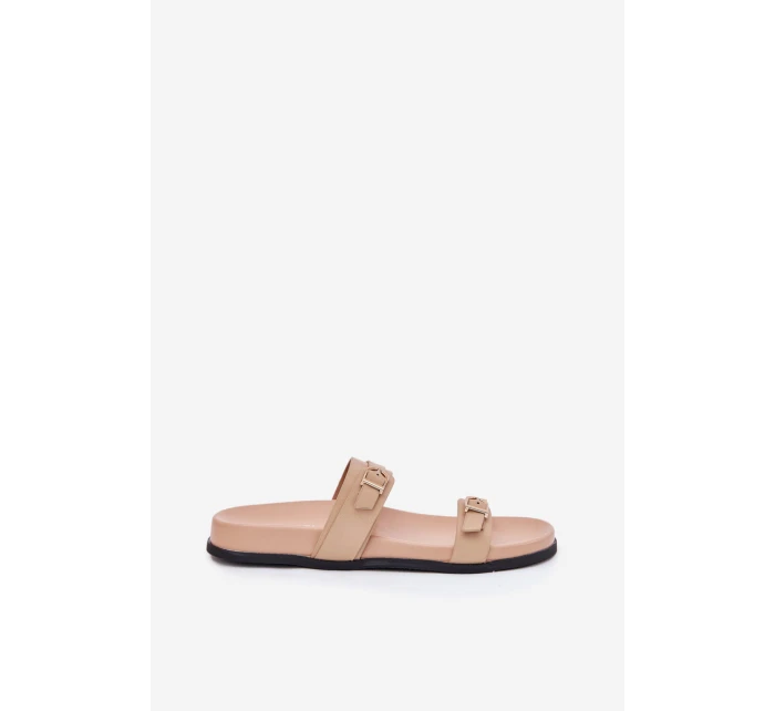 Dámské Pantofle S Přezkami Béžové model 21700025 - Boto Dámské Pantofle S Přezkami Béžové model 21700025 - Boto