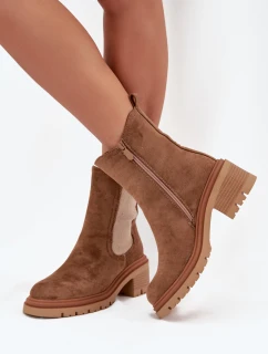Dámské zateplené chelsea boty na klínovém podpatku tmavě béžové Zoralia