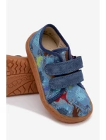 Dětské domácí pantofle Barefoot Dinosauři Froddo Canvas G1700440-15 Modré