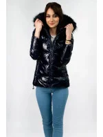 Tmavě modrá lakovaná dámská prošívaná bunda (7693)