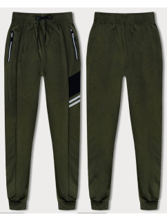 Pánské teplákové kalhoty v khaki barvě s barevnými vsadkami (8K206B-29)