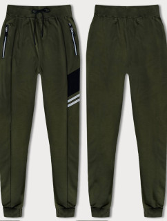 Pánské teplákové kalhoty v khaki barvě s barevnými vsadkami model 18619881 - J.STYLE