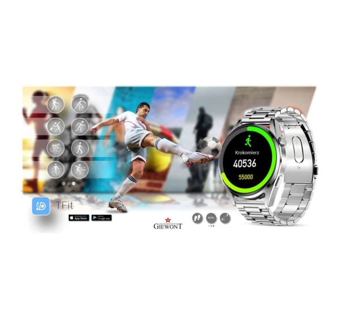 Chytré hodinky GIEWONT Vertex SmartCall GW450-5 Silver/Carbon Leather