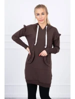 Šaty s ozdobnými volánky a kapucí v hnědé barvě Šaty s ozdobnými volánky a kapucí v hnědé barvě