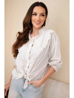 Dámská bavlněná košile s krajkou a zavazováním béžová